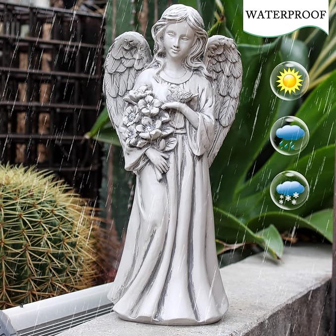 Rezpuao Solar Angel Statue for Outdoor, Angel Figurine with Resin, Outdoor Decor for Patio Lawn Yard Porch, Garden Gift