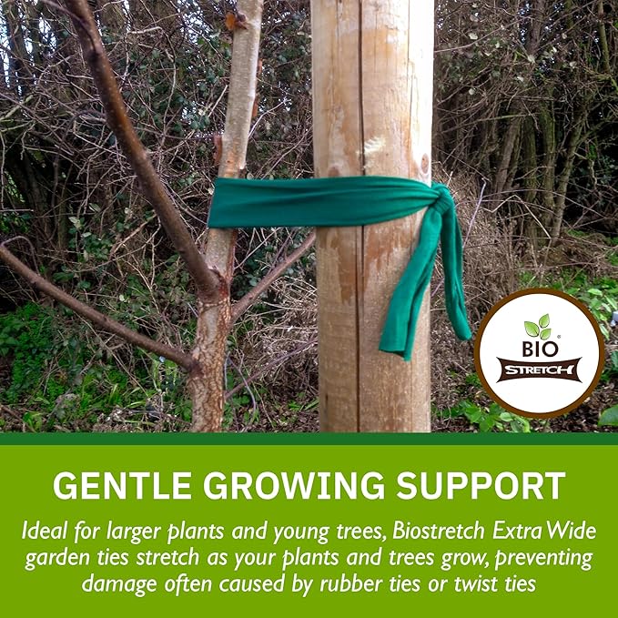 Bio-Stretch Extra Wide Soft Tree Ties - Strong & Stretchy Support for Large Plants & Young Trees - Cut-to-Length Green Garden Tape for Home & Professional Gardening (52 ft / 16M)