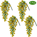 4 Pcs Fake Outdoor Artificial Flowers For Outdoors Uv Resistant, Plastic Flowers For Outdoors, Fake Hanging Plants Faux Flowers For Outdoor Planters, Silk Spring Flowers For Outside Porch（Yellow）