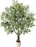 Ficus Tree Artificial 6FT, Artificial Indoor Plants with White Pot Lifelike Branches and Realistic Leaves,Perfect for House Living Room Office Garden Gate Outdoor
