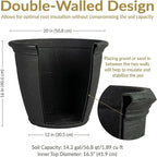 Sunnydaze 20-Inch Anjelica Large Plastic Pot for Plants - Outdoor Double-Walled Large Plastic Planter with Drillable Drainage Holes - Matte Black - 2pk