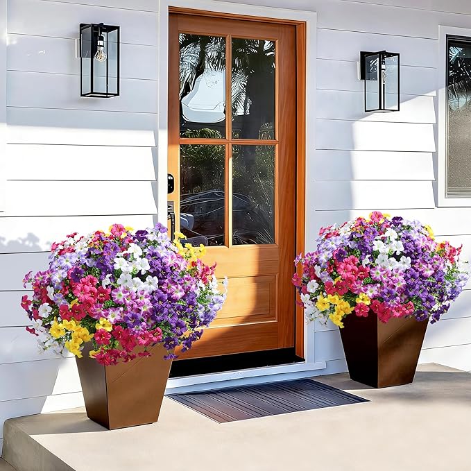Artificial Flowers for Outdoors Fake Plants Outside Decoration, 20 Bundles White Silk Petunia with Eucalyptus UV Resistant Realistic Faux Flowers for Outdoor Planters Garden Balcony Yard Porch Patio