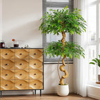 5ft Large Ficus Artificial Trees in White Pot, 60" Tall Fake Silk Tree with Natural Curved Trunk, Lush Faux Ficus Tree for Indoor Home Decor, Living Room, Office & Patio