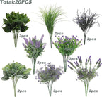 Green Moon 20 Bundles Artificial Lavender Plants Outdoor Fake Outdoor Plants UV Resistant for Home Planter Garden Patio Yard Decor