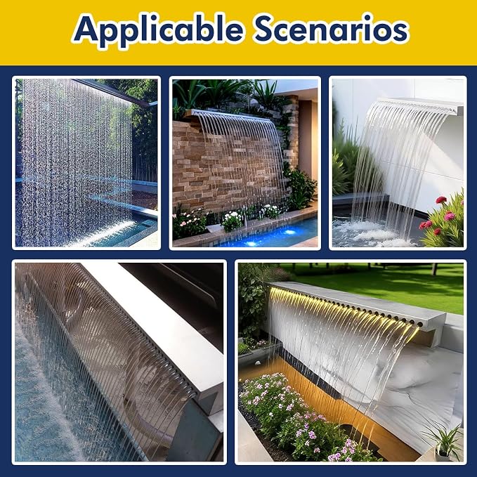 Heavy Duty 54" Waterfall Spillway Kit for Garden & Patio, Durable PVC Connector for Ponds & Fountains, Outdoor Water Flow Feature for Landscaping, Silver Finish