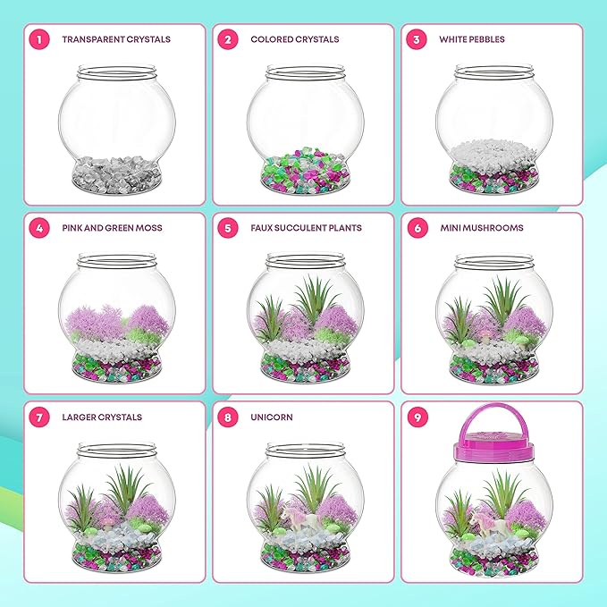 Dan&Darci Light-Up Unicorn Terrarium Kit for Kids - Kid Birthday Gifts - Best Unicorn Toys & Activities Kits Presents - Arts & Crafts for Girls & Boys Age 4 5 6 7 8-12 Year Old Girl Gift