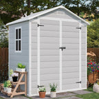 Patiowell 6 x 4 FT Plastic Outdoor Storage Shed with Floor, Resin Outside Sheds with Window, Garden Tool Shed with Lockable Door for Patio Storage, Backyard, Light Gray