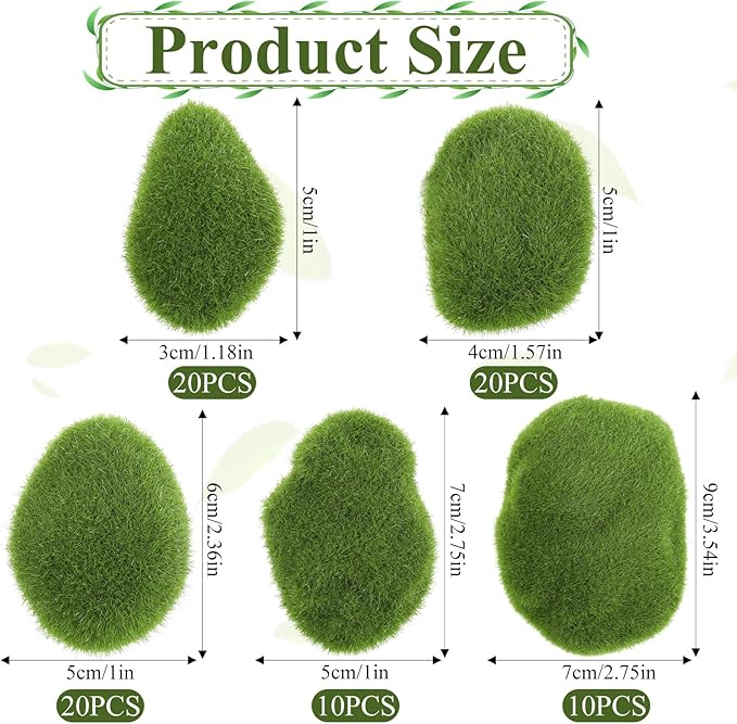 JJUNW 80Pcs Artificial Moss Rocks, Decorative Green Moss Balls, Fake Moss Rocks for Floral Arrangements, Fairy Gardens and Crafting
