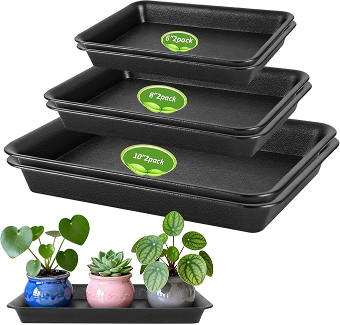 PeoMev 6PCS Plant Saucers for Indoors - 6 8 10 Inch Plastic Plant Trays for Pots Rectangle Plant Plates to Catch Water