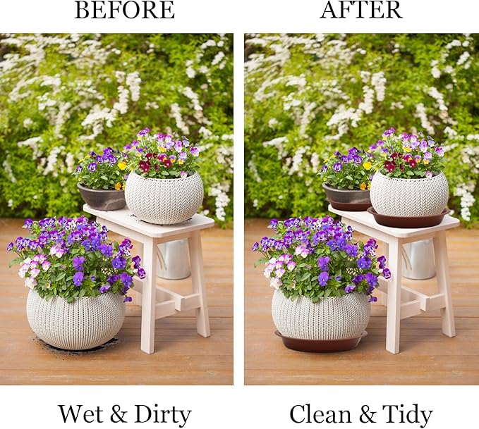 6pcs Terracotta Plastic Plant Saucers (4 inch) - Heavy Duty Indoor Plant Trays for Pots with Water Drainage, Drip Catcher & Decor (Set of 6 Round Saucers)