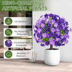 Waipfaru Set of 2 Artificial Boxwood Topiary with Colorful Flowers, 23" UV Resistant Fake Bushes Faux Outdoor Plants, Artificial Shrubs with Ground Spike for Outdoor Garden Front Porch(Purple)