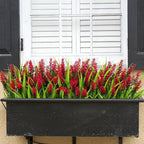 Bassion 24 Bundles Artificial Flowers for Outdoors, Fake Lavender Flowers with Monkey Grass UV Resistant Plastic Faux Plants for Outside Hanging Planter Window Box Garden Patio Front Porch Home Decor