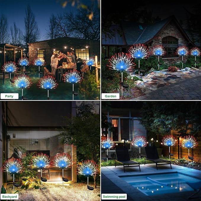 Slyuexu Solar Garden Lights Outdoor Waterproof, 2 Pack 120 LED Solar Firework Lights Decorative Garden Décor Outside for Flowerbed Pathway Party Christmas Decoration, Multicolor