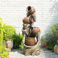 47" H Outdoor Water Fountain with LED Lights, 4-Tier Cascading Water Fountain for Indoor & Outdoor Use, Garden Patio Waterfall Fountain with Rustic Wood-Style Design for Porch, Backyard Décor