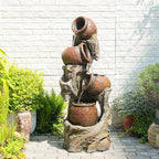 47" H Outdoor Water Fountain with LED Lights, 4-Tier Cascading Water Fountain for Indoor & Outdoor Use, Garden Patio Waterfall Fountain with Rustic Wood-Style Design for Porch, Backyard Décor