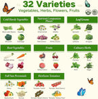Lush&Dew Year-Round USDA Zone 9 Seed Bank, Gardening Gifts for Women Men, 32 Varieties Non-GMO Heirloom Seeds of Vegetables Herbs Fruits, Gift for Mom Dad, Survival Seed Kit for Raised Garden Beds