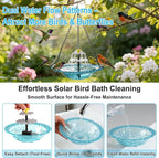 Yeomi Solar Fountain for Bird Bath, Solar Cascade Hanging Bird Bath Fountain, Large Hummingbird Bath with Solar Pump & Clear Blue Bowl, Outdoor Garden Decor