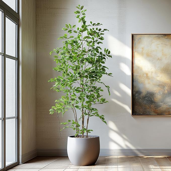 Bailikang Artificial Ficus Tree Indoor 6ft, Large Potted Faux Tree with Realistic Silk Leaves & Trunk for Home Office, Living Room Corner Decor