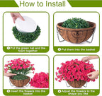 Artificial Fake Hanging Flowers Plants Baskets for Outdoors Spring Summer Decor, Faux Silk Morning Glory in Planter UV Resistant Realistic for Outside Porch Patio Balcony Garden Yard Home, Hotpink