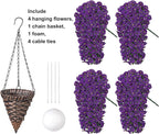 Artificial Fake Flowers Plants Hanging Baskets Outdoor Outside Spring Decor, Faux Silk Purple UV Resistant Look Real Morning Glory Home Patio Porch Balcony Decoration