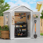 PIPLEO 6x4 FT Resin Outdoor Storage Shed with Floor, Plastic Garden Storage Shed with Lockable Door & Vent, All Weather Versatile Tool Shed for Backyard, Patio, Lawn, Cloud Gray