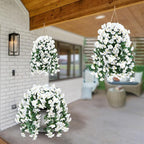 Sggvecsy Artificial Fake Hanging Flowers Plants for Outdoor Outside Spring Summer Decoration 2PCS Faux Silk UV Resistant Realistic Morning Glory Trailing Vines for Home Porch Patio Balcony(White)