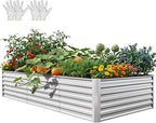 YITAHOME 8x4x2ft Large Raised Garden Bed Kit, Galvanized Metal Planter Box with Gloves, Ground Nails, Support Rod & Safety Rubber, Outdoor Above Ground Planters for Plants Vegetables Flowers, Silver