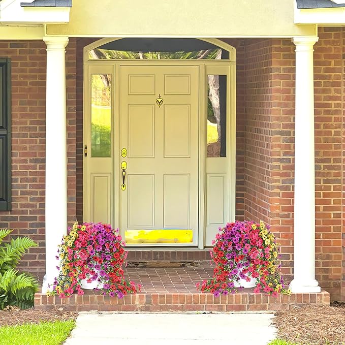 Artificial Flowers for Outdoors Spring Decor, 6 Bundles UV Resistant Realistic Faux Silk Hanging Flowers, Fake Plants for Planter Indoor Outside Garden Porch Patio Balcony Yard Farmhouse