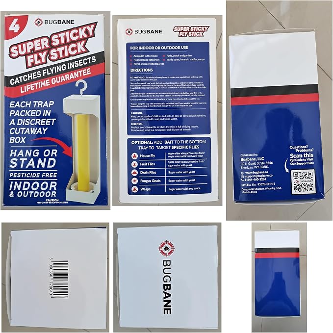 Fly Stick Sticky Fly Traps for Indoors Outdoor 4pk. Non-Toxic Super Sticky Hanging Flies Catcher Paper Tape Strips for Home. Catches All Bugs and gnats. Indoor Outdoor House Flying Insect Trap.