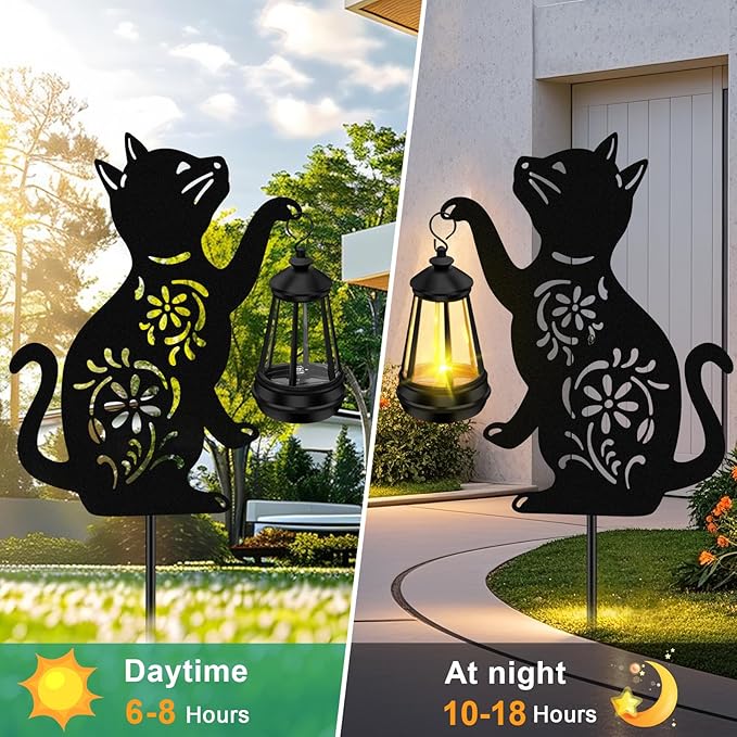 ZFNN Mothers Day Gifts, Solar Garden Lights Decor Cat Statues, Outdoor Metal Lantern, Waterproof Solar Lights for Yard Patio Lawn Pathway Art Decoration, Gardening Gifts for Women Mom Cat Lovers
