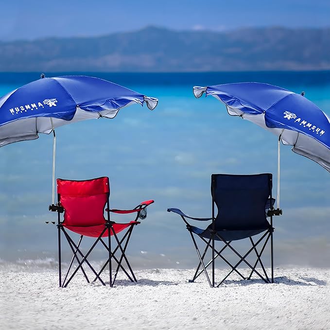 AMMSUN XL Chair Umbrella with Universal Clamp Adjustable 47 inches and 360-degree Swivel UPF 50+, Portable Clamp on Camping or Beach Chair, Stroller, Wheelchair, Golf cart, Blue, 2 PACK