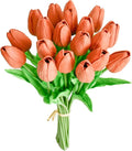 Mandy's Terracotta Artificial Tulips Flowers Centerpiece, 13.5" Lifelike PU Fake Floral Stems 20pcs for Kitchen Island & Dining Table, Spring Decor for Easter