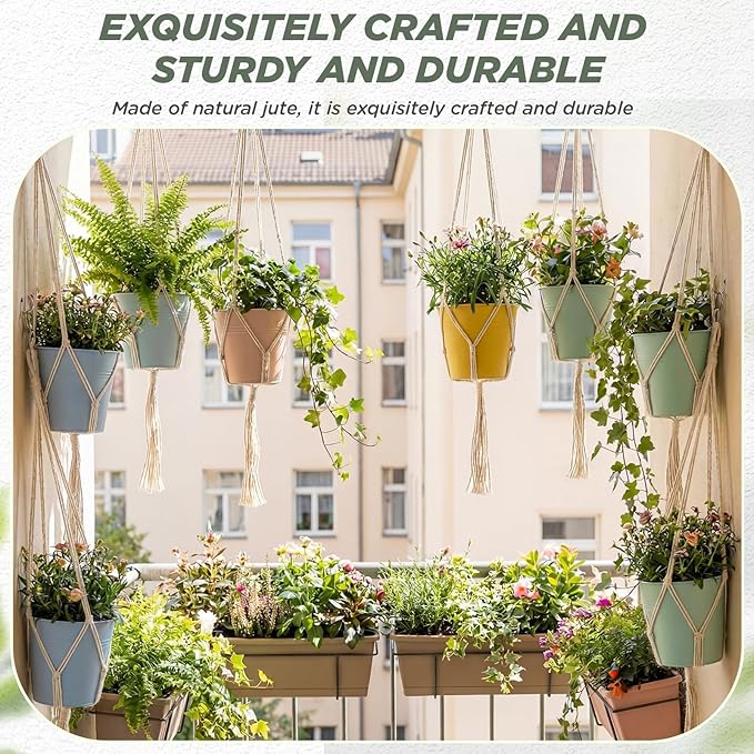 EBOOT 2 Pack 48 Inch Large Macrame Plant Hanger Rope to Hang Flower Pot Plant Holder for Indoor Outdoor Decorations, 4 Legs (Ivory White)