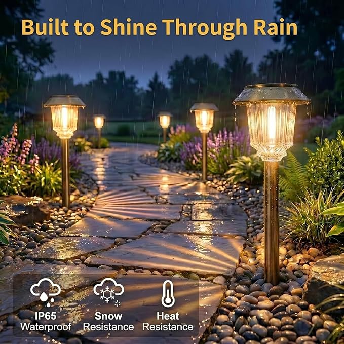 XMCOSY+ Solar Pathway Lights Outdoor - 4 Pack Auto On/Off 10-40 LM Dimmable Waterproof Outdoor Solar Lights for Yard Pathway Garden Driveway Walkway (Bronze)