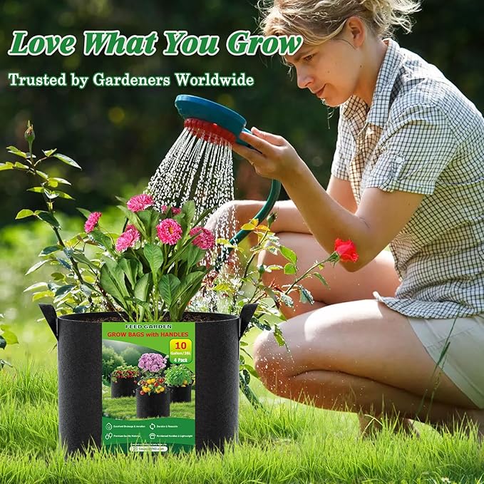 FEED GARDEN 15 Gallon Grow Bags 8 Pack – Heavy Duty 300G Thick Fabric Plant Pots with Reinforced Handles, Breathable Drainage Planters for Tomatoes, Potatoes & Large Vegetables Indoor Outdoor
