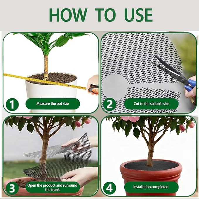 4 Pcs 11.8 Inch Plant Pot Grids, Indoor Plant Pot Soil Guard for Outdoor Garden Plant Protection, Cuttable Plant Pot Soil Covers Protectors from Animals