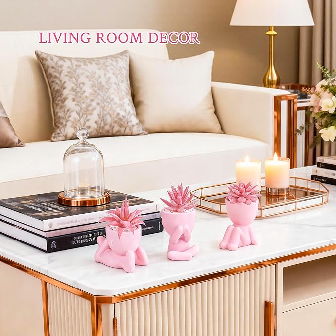 Der Rose Pink Artificial Succulents Plants Set of 3 Fake Artificial Plants Office Desk Accessories for Pink Room Bathroom Shelf Decor