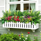 Alupssuc 48 Pcs Artificial Plants Flowers for Outdoors, Realistic Faux UV Resistant Greenery & Silk Flowers,Fake Plastic Shrubs Stems No Fade for Indoor Outside Garden Patio Spring Planter Home Decor