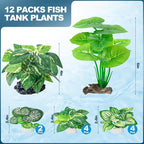 CousDUoBe 12 Pcs Betta Fish Tank Decor，Silk Aquarium Plants Green Fish Tanks Decoration Plants, Aquarium Decorations Green Plants