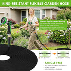 Non-Expanding Garden Hose 150 ft, Lightweight Hose & Flexible Water Hose With 10-Pattern Spray Nozzle, Kink-Free Design, Durable Leakproof Yard Outdoor Hose, Portable Storage Strap, 150 Feet
