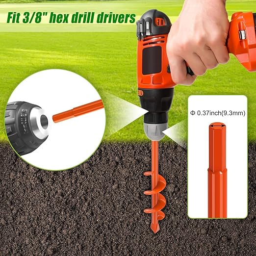 Insaga 2Pack Garden Auger Drill Bit for Planting, 1.6x9 & 3x12 Post Hole Digger, Spiral Garden Earth Auger Drill Bit for Fence Posts Bulbs Plants, Fits 3/8" Hex Drive Drill