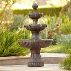 Ravenna 43" High Large Italian Indoor Outdoor Decor Faux Stone Floor Fountain Standing Waterfall 3-Tier Basin Tall Water Feature for Outside Garden Patio Yard Backyard Porch Deck - John Timberland