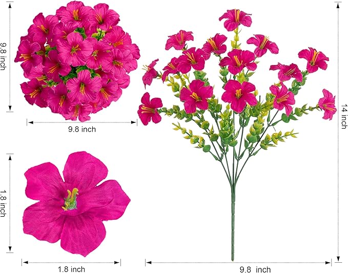 Artificial Flowers for Outdoors Decoration, 20 Bundles Faux Morning Glory with Eucalyptus Look Real UV Resistant Fake Plants Silk Flowers for Outside Yard Gardens Porch Patio Planter Home Urn, Mix