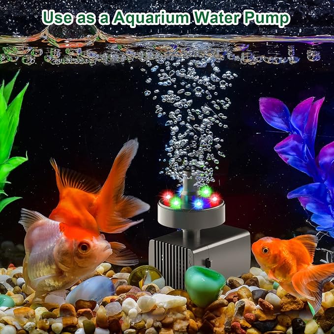 Jutai 24-Hours Working Bird Bath Fountains Electric, Adjustable Quiet Water Fountain Pump with LED Lights for Garden,Small Fish Tank, Pond,Water Features - 7 Nozzles,16.4Ft Power Cord
