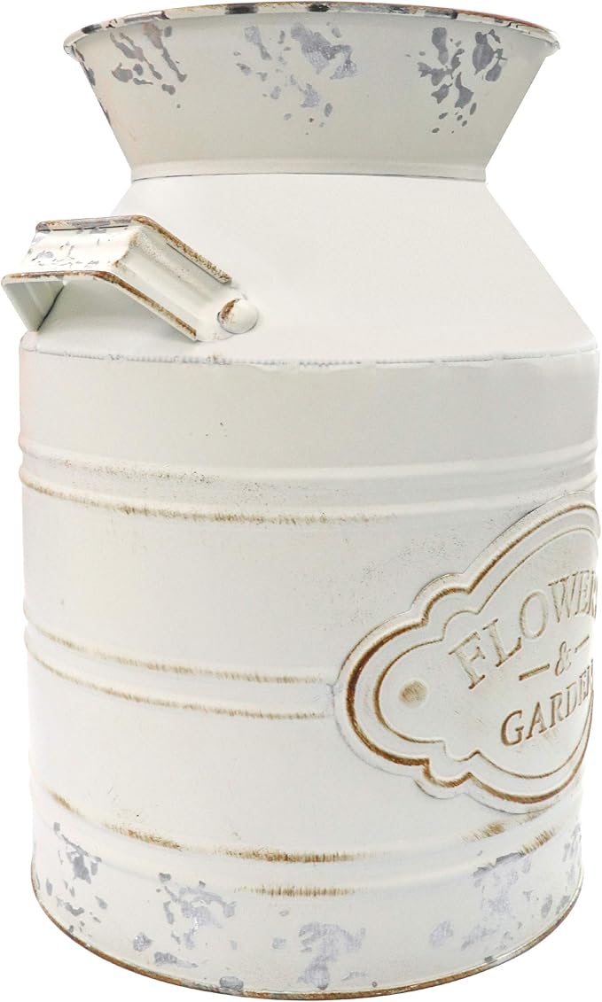Soyizom Vintage Rustic Farmhouse Galvanized Metal Shabby Chic Flower Vase Watering Can Tin Jug French Style Bucket Pot Pitcher Flower Holder Vase with Handle for Kitchen Garden Decor —Large,9.8" H