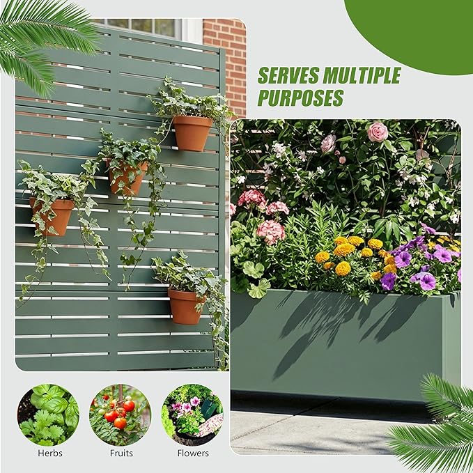 Casaphoria Metal Raised Garden Bed with Trellis and Wheels, 72"x35"x16" Planter Box for Climbing Plants, Vegetables & Vines, Features Drainage Holes and Privacy Screen, Drak Green-Louvered