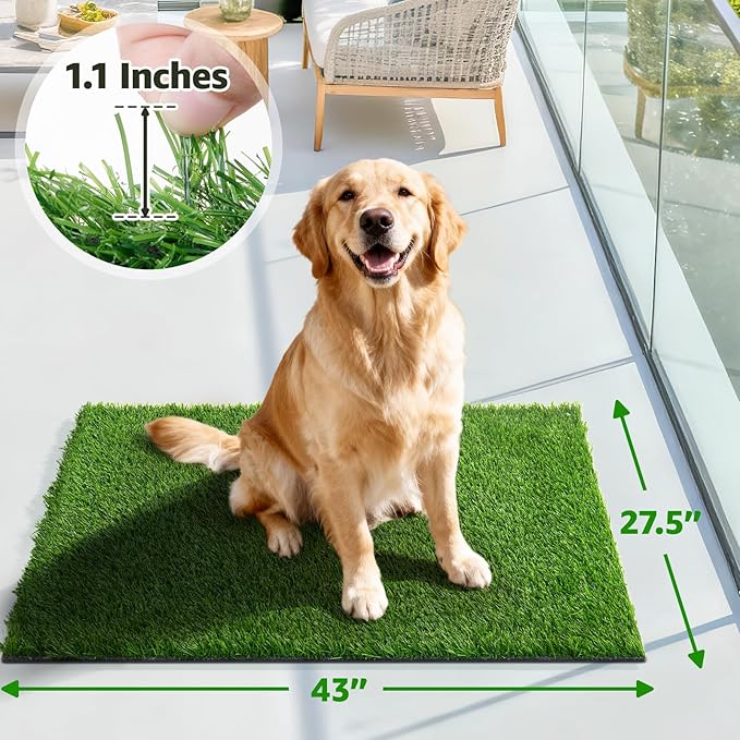 Artificial Turf Grass Outdoor: Grass Pad for Dogs Indoor Potty Training, Replacement Turf Rug for Patio Balcony Lawn Apartment Decoration, Easy to Clean with Drainage Holes(43x27.5 inch)