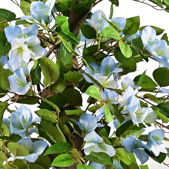 Artificial Bougainvillea Tree -6FT Faux Bougainvillea Tree with Realistic Flowers, Tall Fake Flower Tree for Indoor or Outdoor Decor, Silk Floral Plant for Living Room, Porch, Garden (Blue/White)