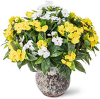 Nigirior Artificial Fake Flowers for Outdoor Décor 6 Bundles UV Resistant Fake Plants for Planter Faux Impatiens for Home Porch/Garden Stunning（Yellow/White）