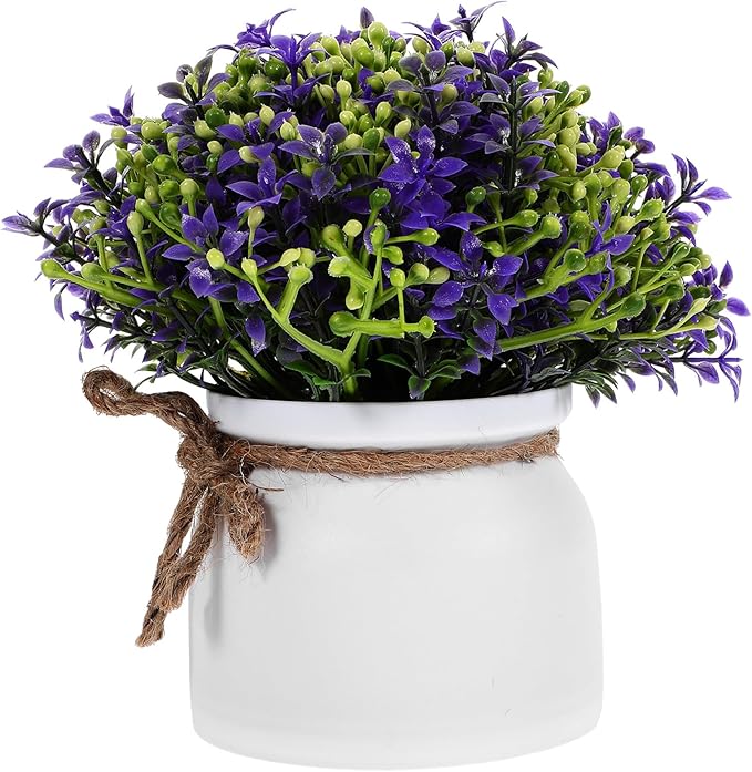 Tofficu Faux Orchid Bonsai Small Potted Flower Decor Purple Artificial Plant Ornaments for Living Room Tabletop Home Decoration
